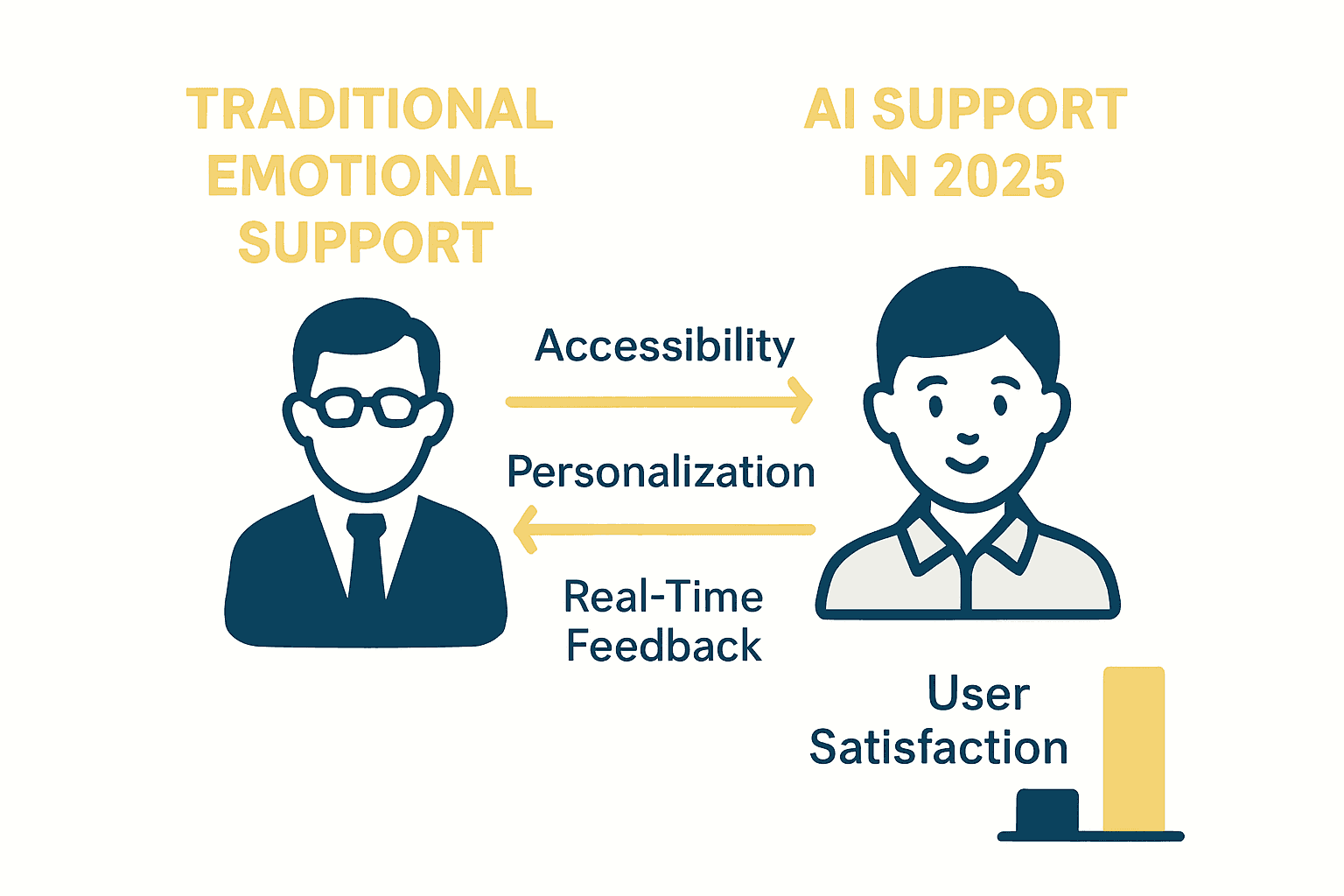 Infographic comparing traditional and AI emotional support benefits