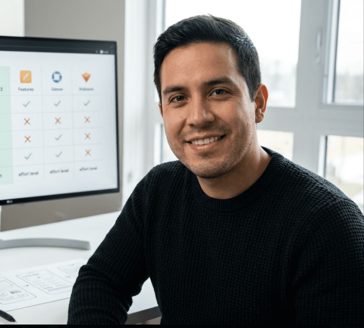 クライアント発見作業のための機能比較グリッドを作成するフリーランスのUXデザイナー