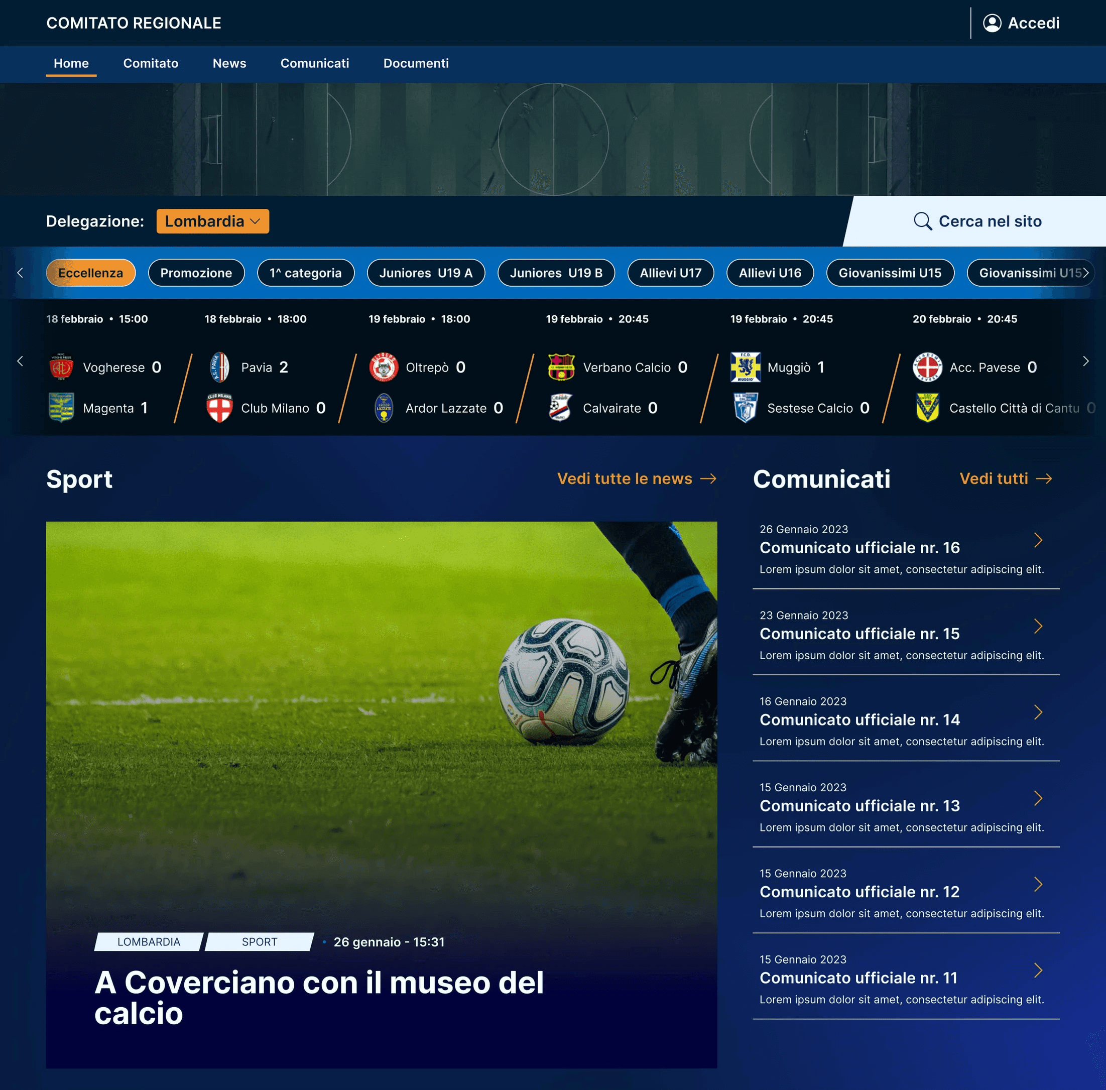 Preview of a Football portal project