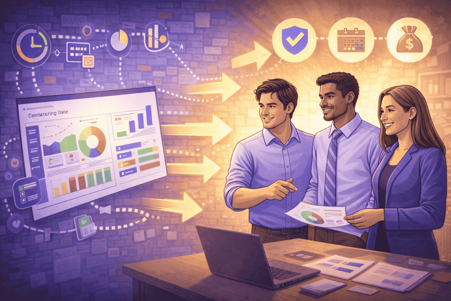 Team turning productivity data into actionable decisions and positive business results through collaboration and analysis