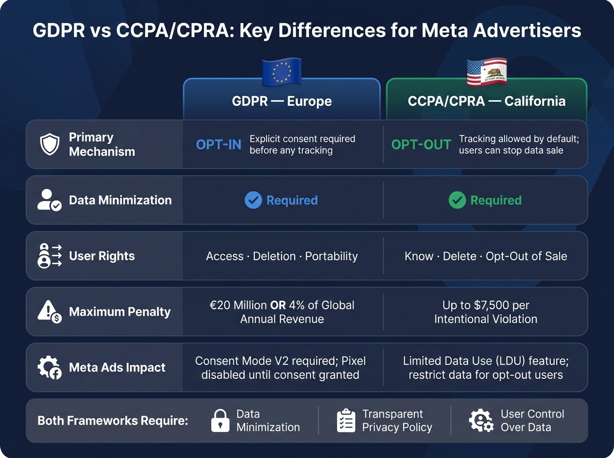 GDPR vs CCPA/CPRA: Meta Ads Privacy Compliance at a Glance