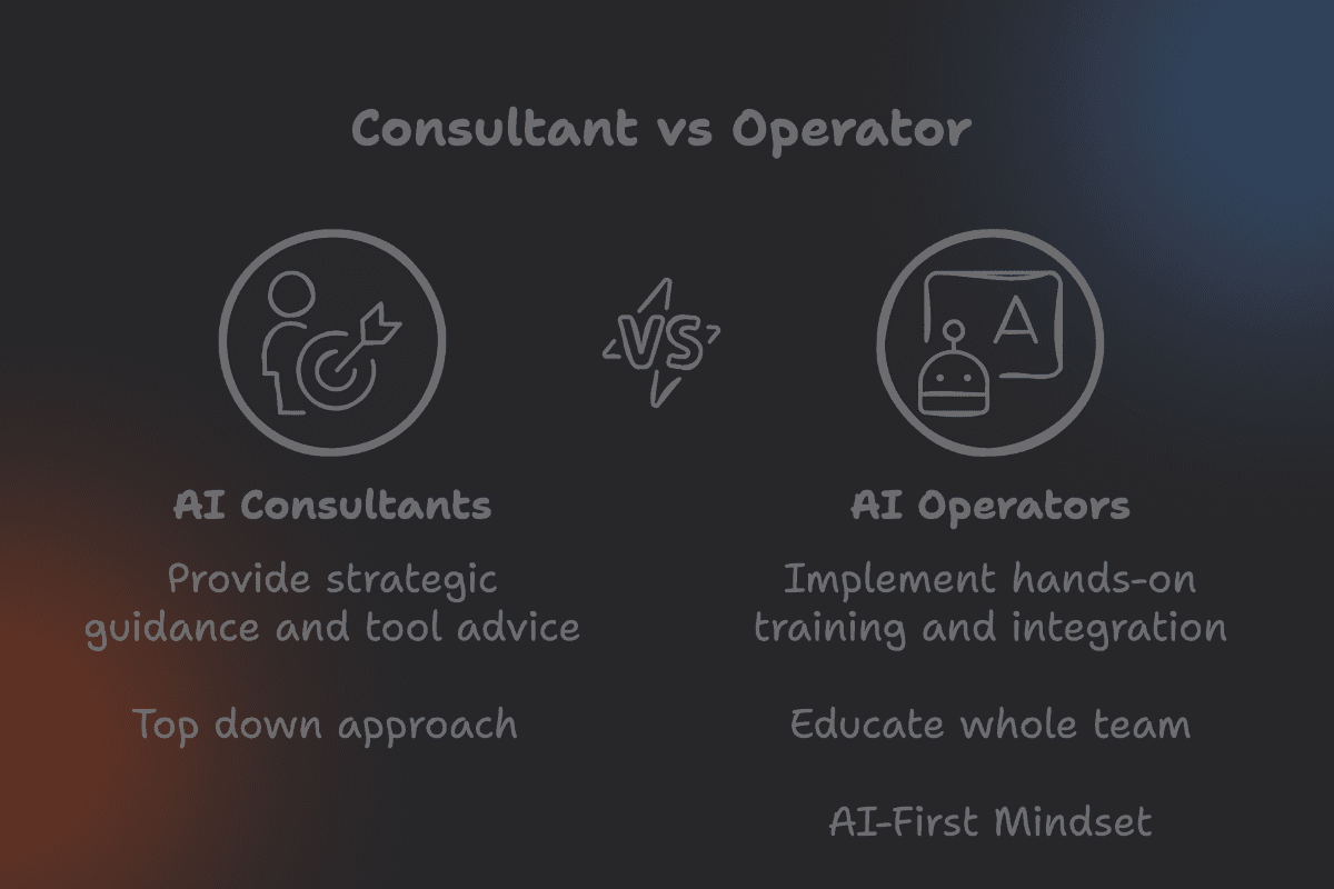 Graphic showing a comparison of AI consultans versus AI Operators