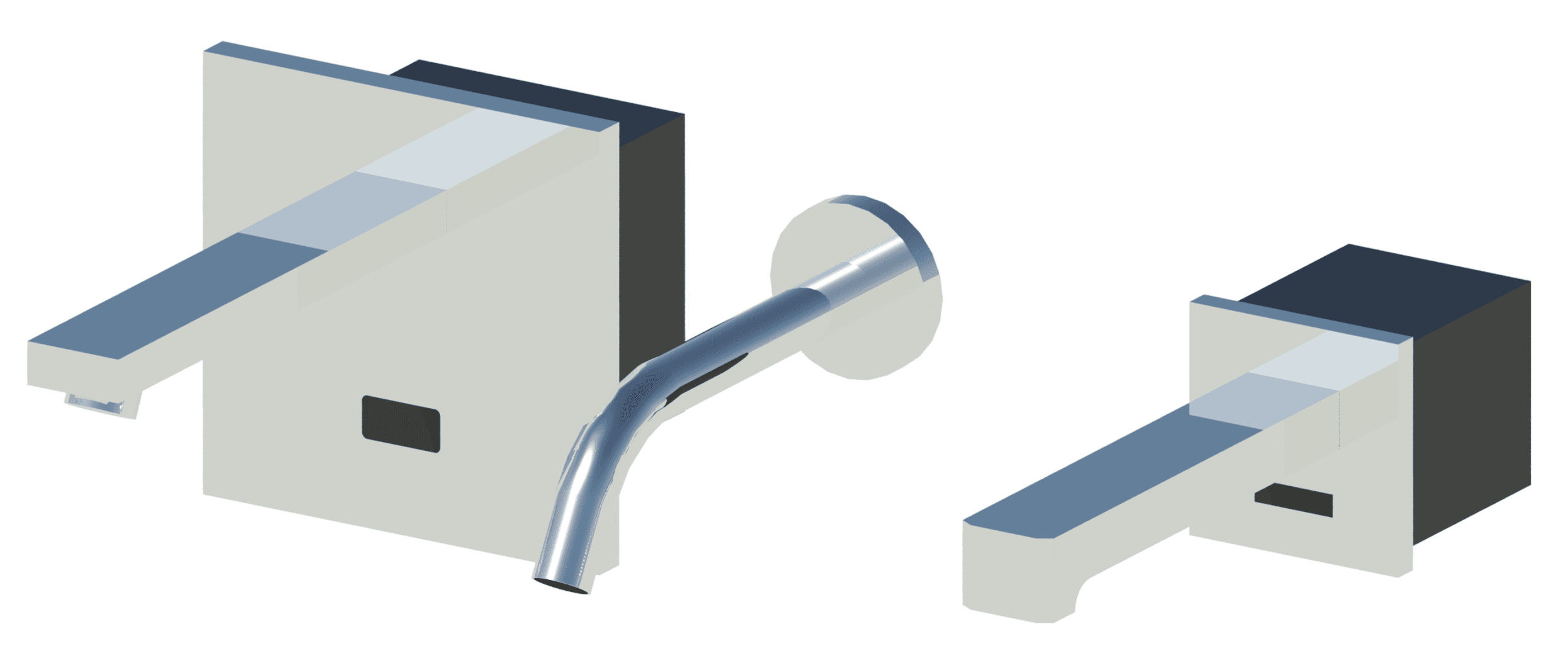 Three models for wall-mounted monoblock taps.