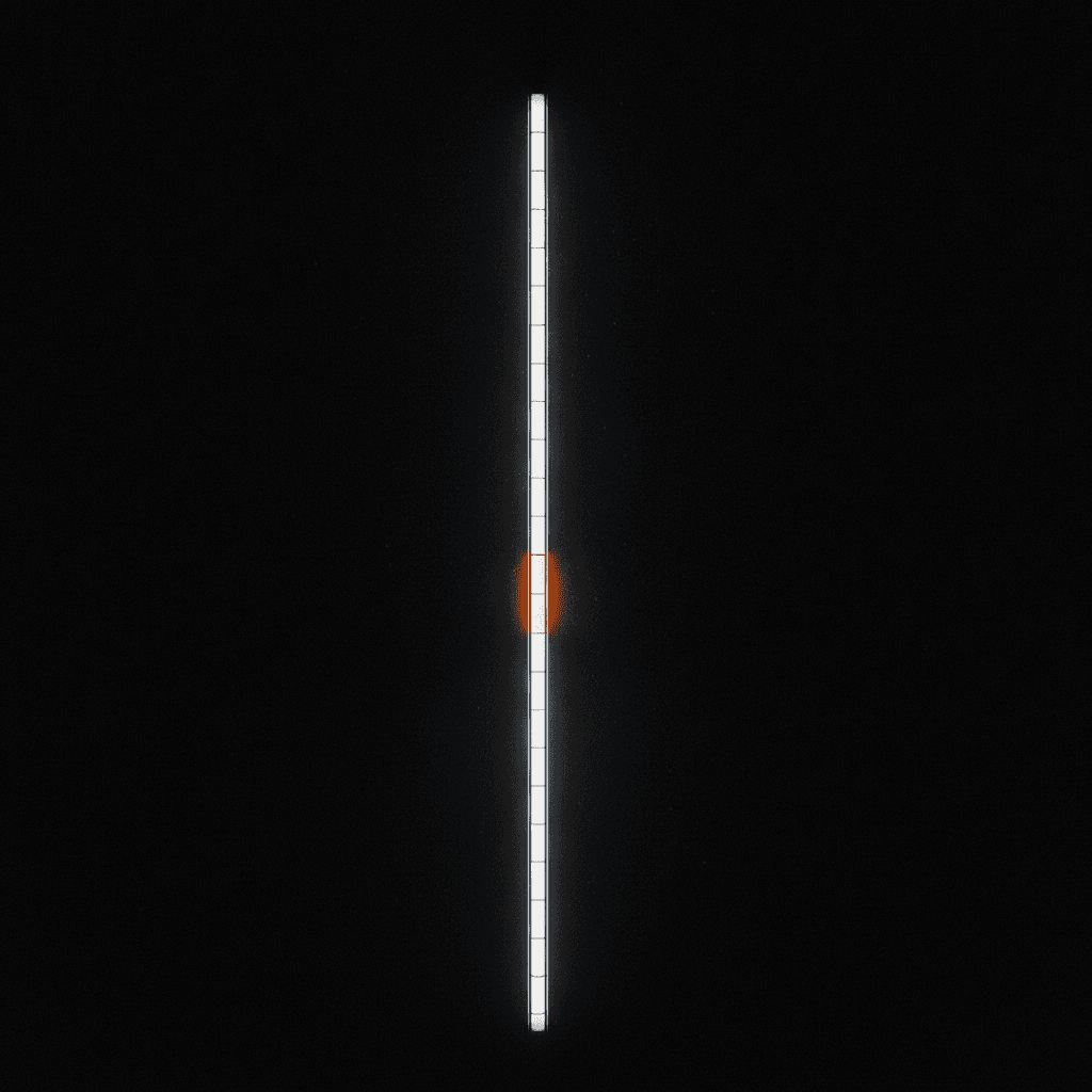 Single thin orange line bisecting deep black void, broken at center forming twelve segments