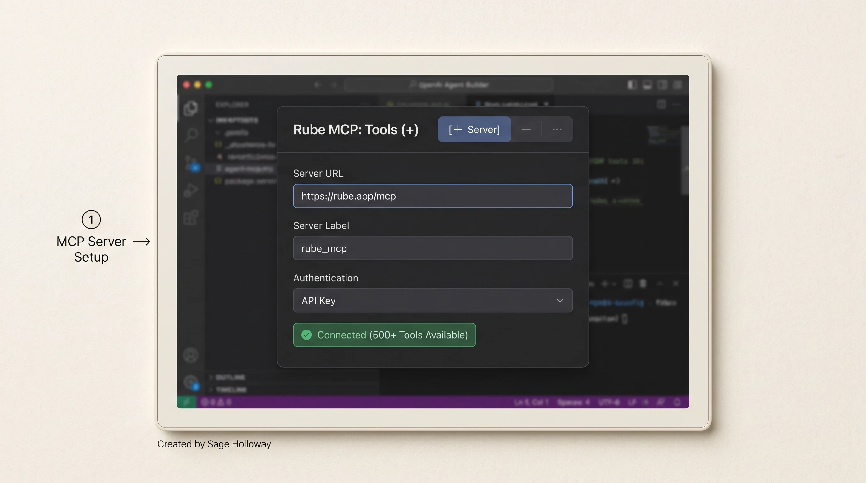 Teaching reconstruction of OpenAI Agent Builder Rube MCP server connection configuration modal