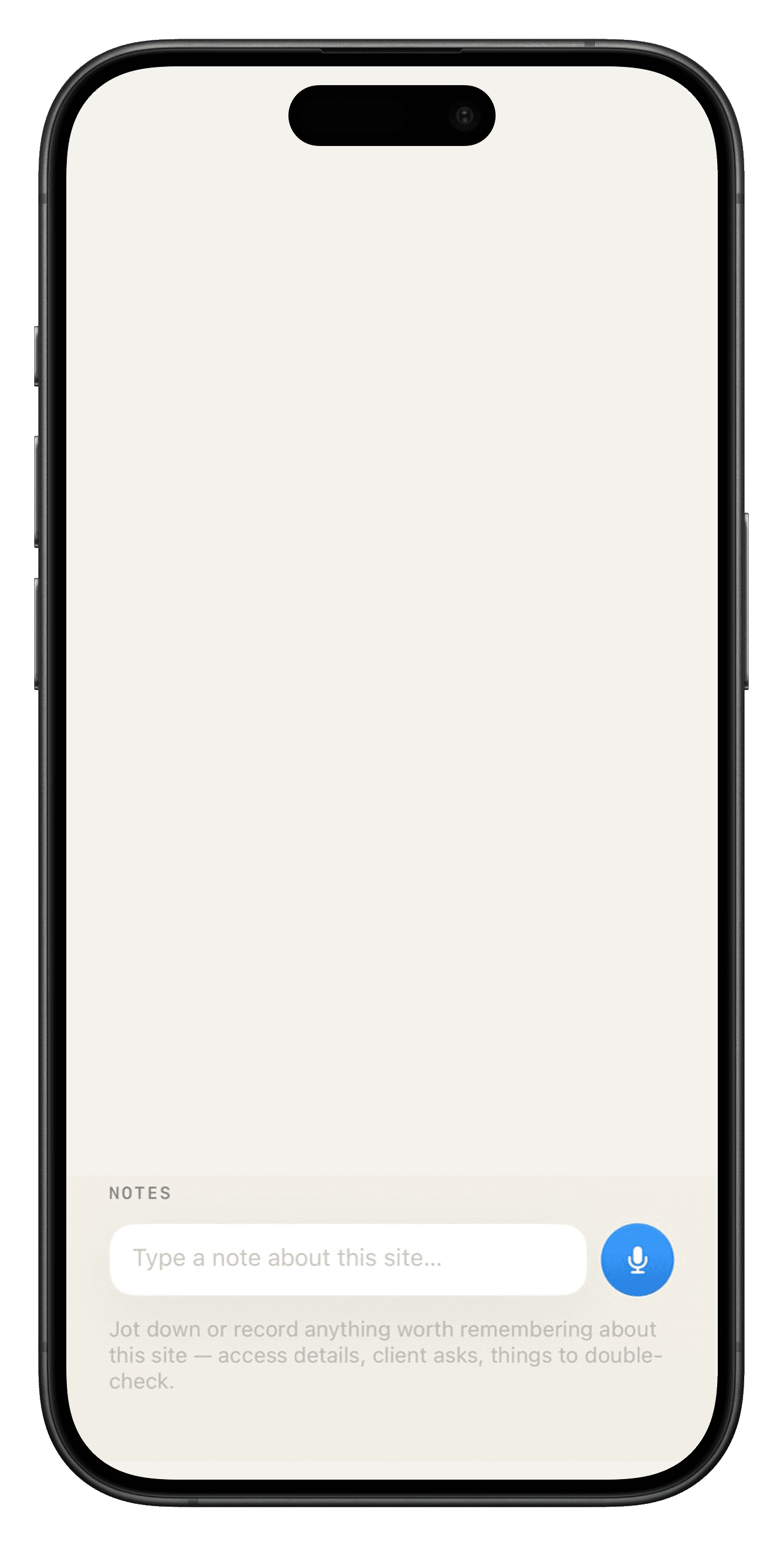 Site notes with text input and voice dictation in the Scanbrix app