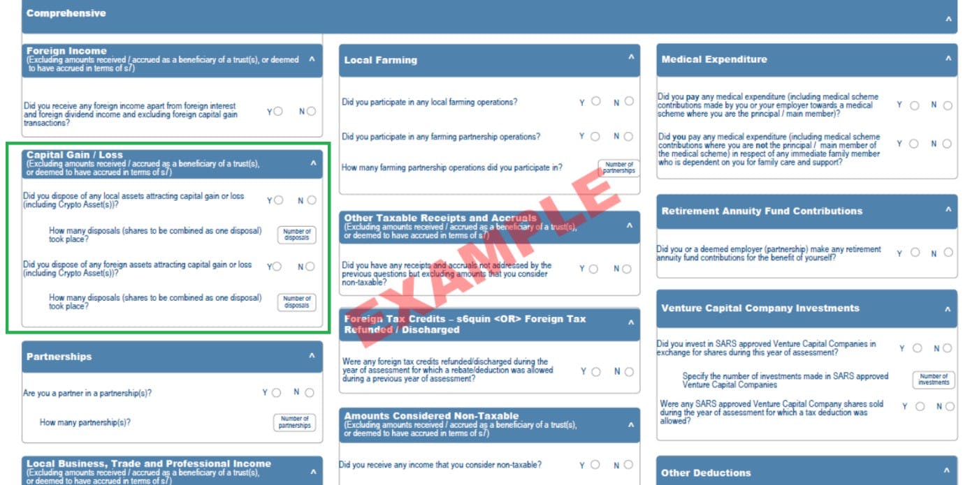 Koinly South Africa crypto tax guide showing SARS income tax form