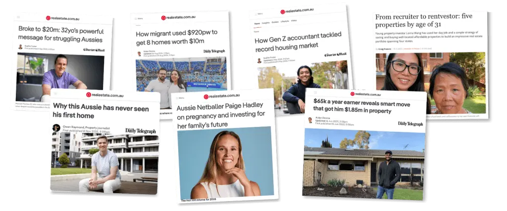 Real estate.com.au article collage with diverse subjects