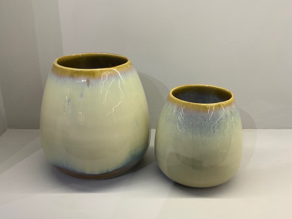 Cream and blue gradient glazed ceramic decorative vases