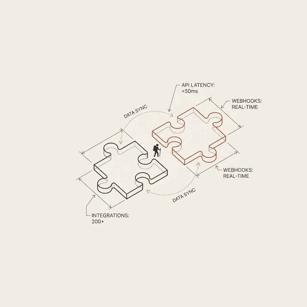 Magical switchboard in an ancient tree trunk with glowing connection cables linking to floating app icons and crystal API nodes