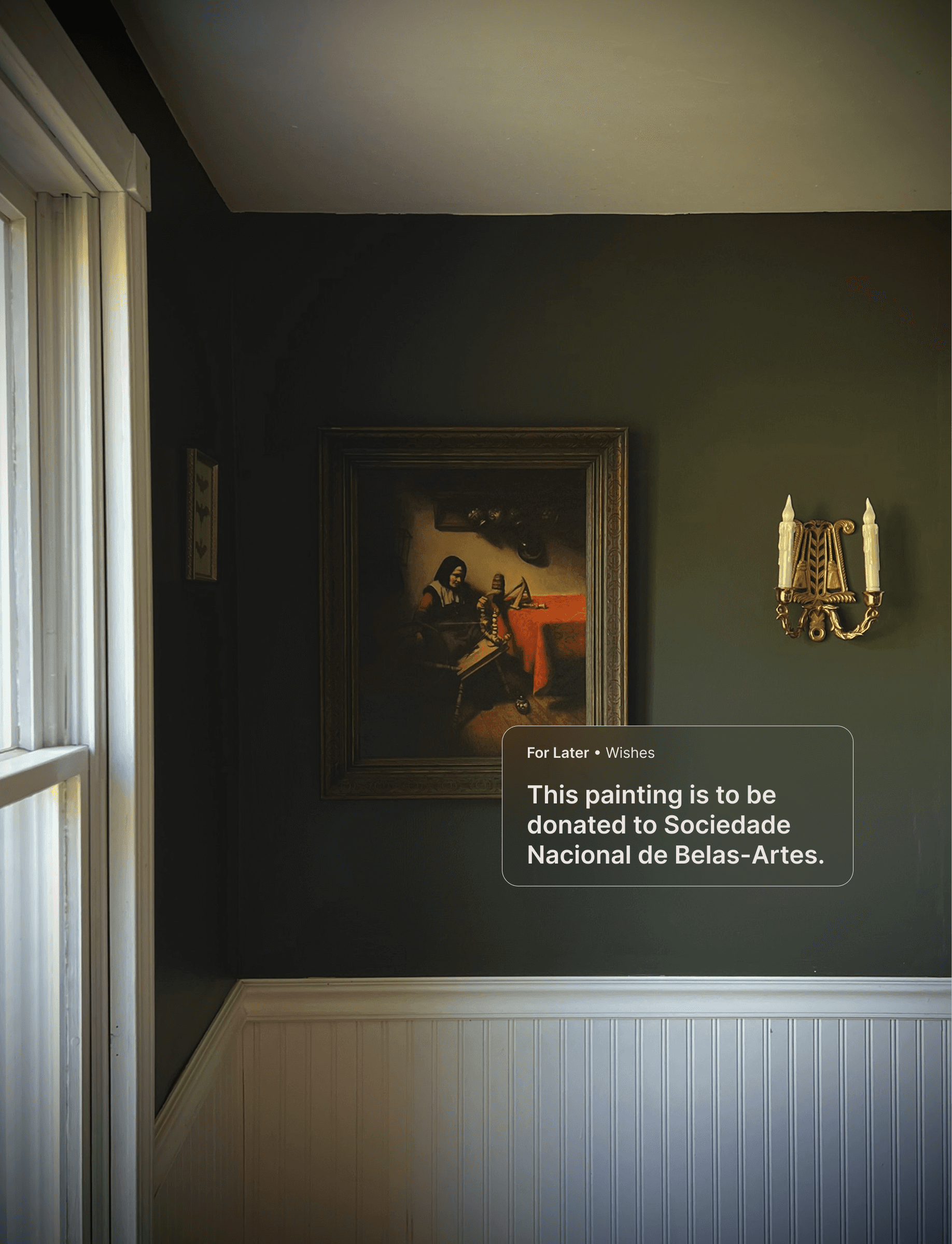 photo of a painting on a wall with a component saying it is to be donated