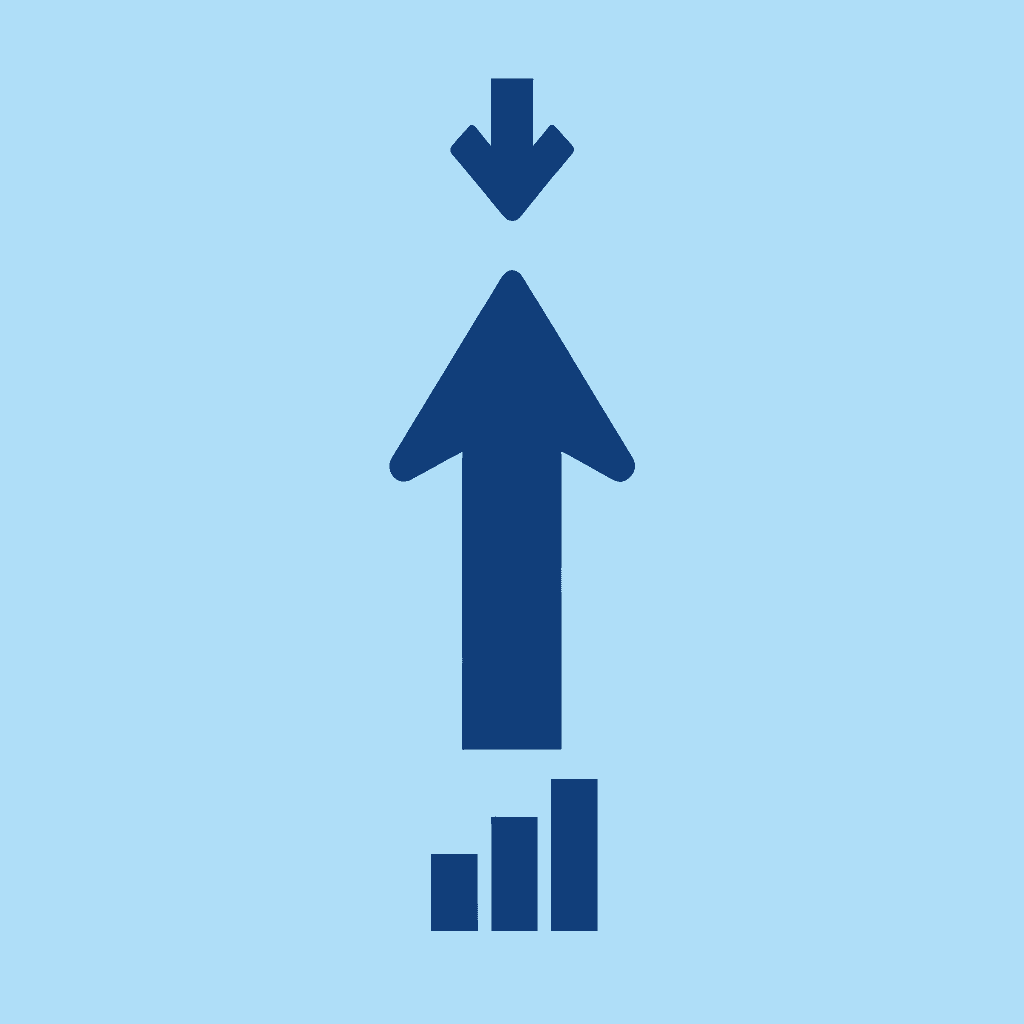 Upward arrow showing 85% time savings improvement