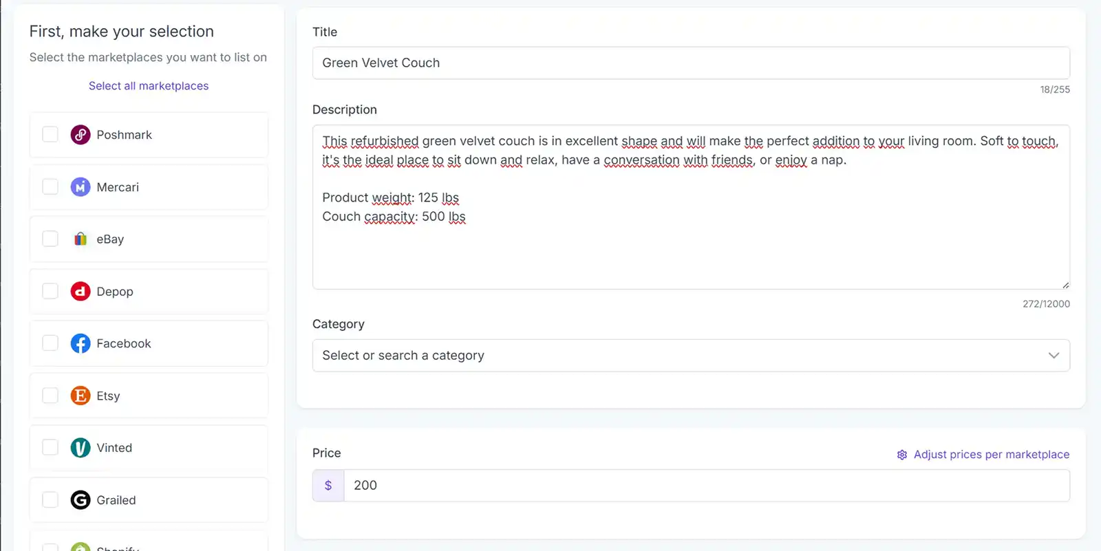 Crosslist Couch Description