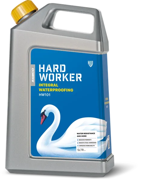 Hard Worker Integral Waterproofing compound for adding in all concrete mixes. Reduces porosity and steel corrosion.