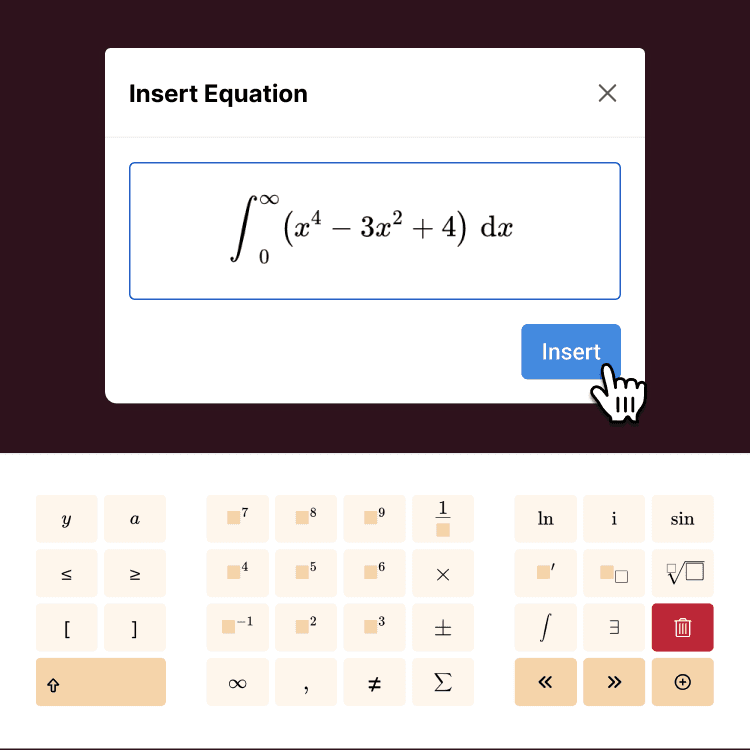 Math equation input interface that allows equations to be inserted into the conversations with the AI.