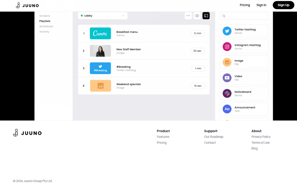 juuno website footer