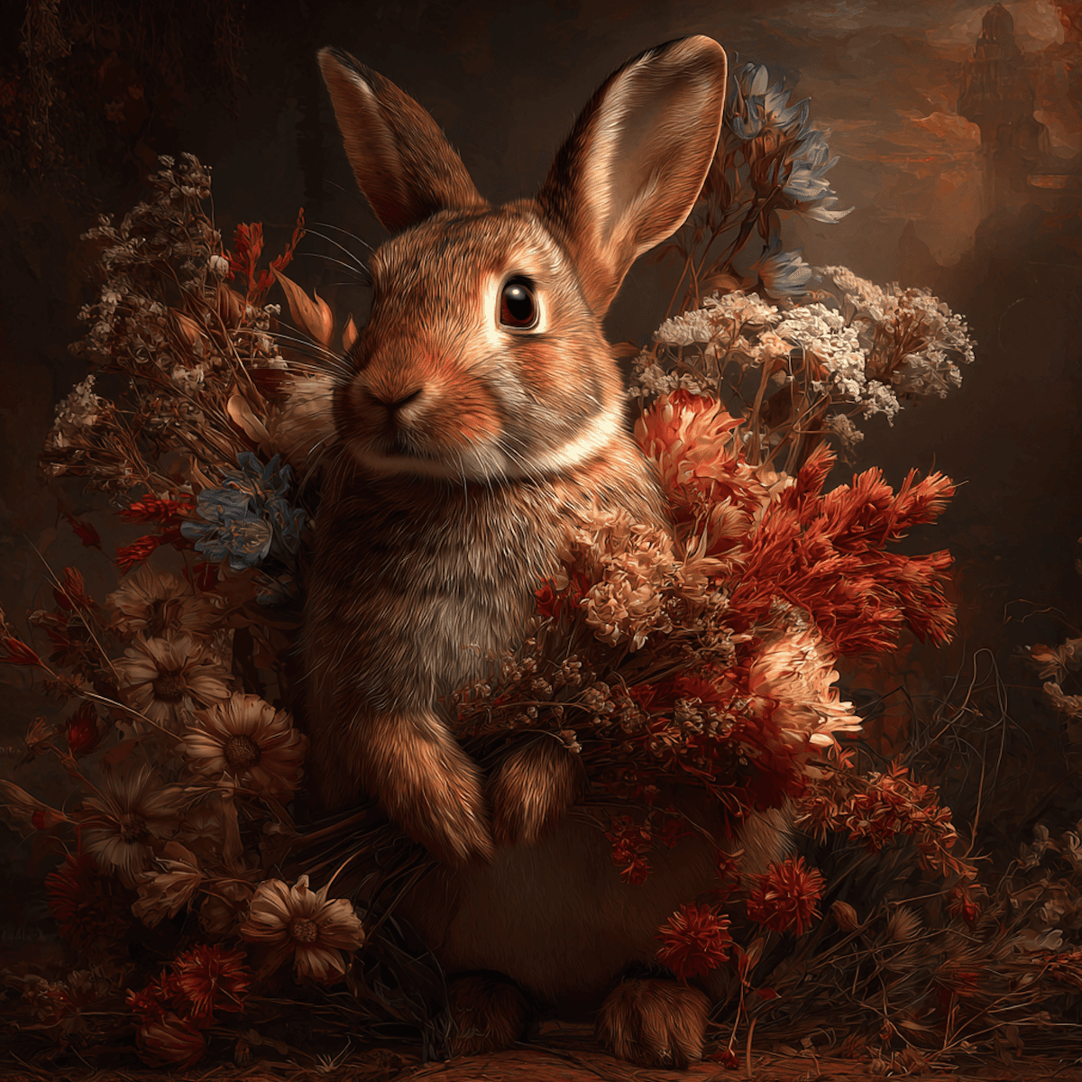 Rabbit With Flowers