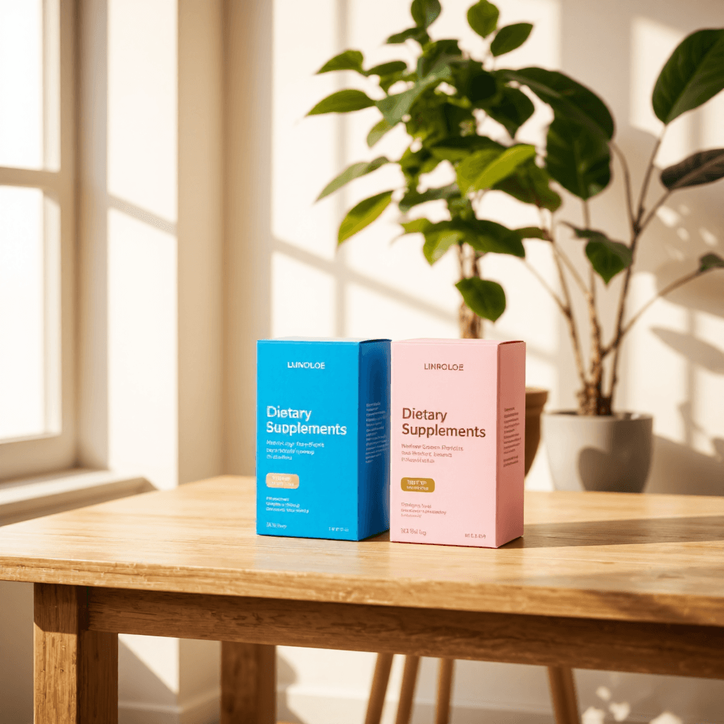 product photography of a box of dietary supplements for men and women