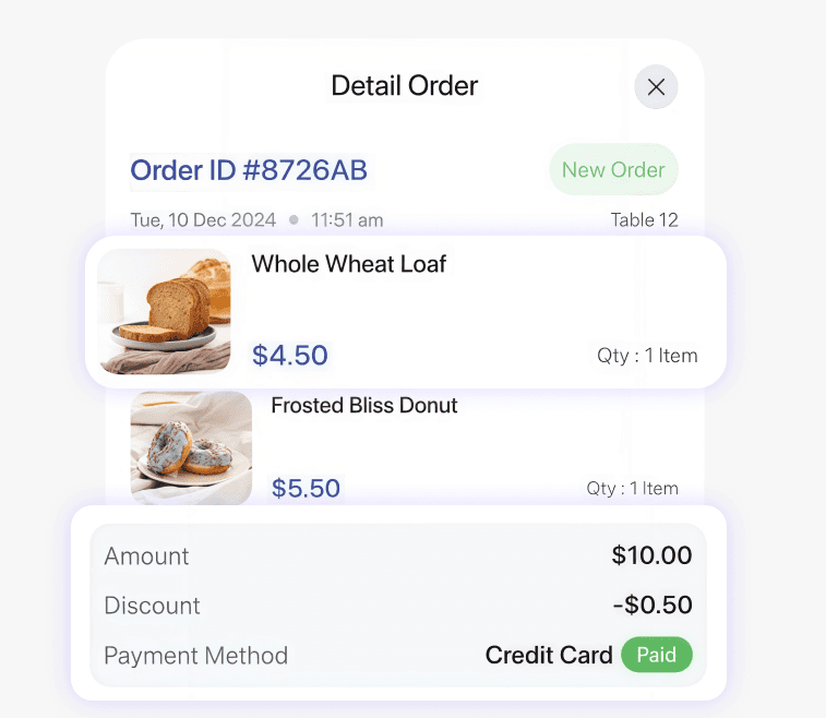 ERP order and payment management interface showing order details, billing, discounts, and secure payment processing.