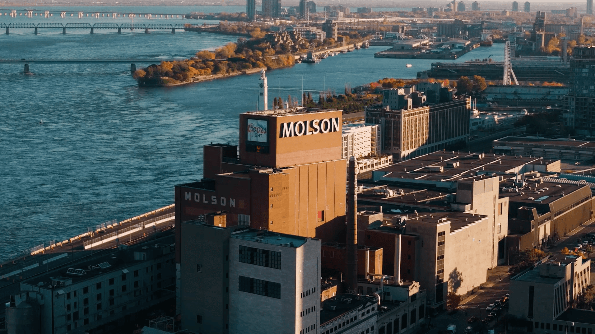 aerial view of the Molson building in Montreal