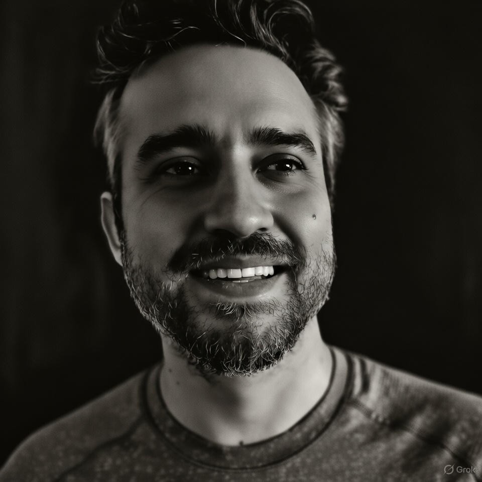 Profile portrait of a man in a white shirt against a light background