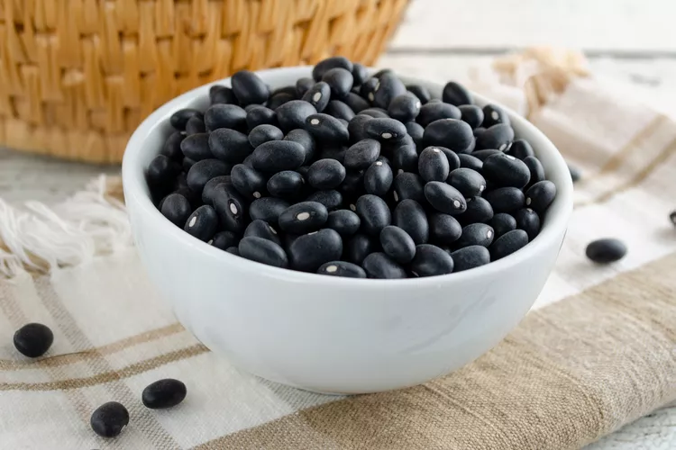 black beans in a white bowl
