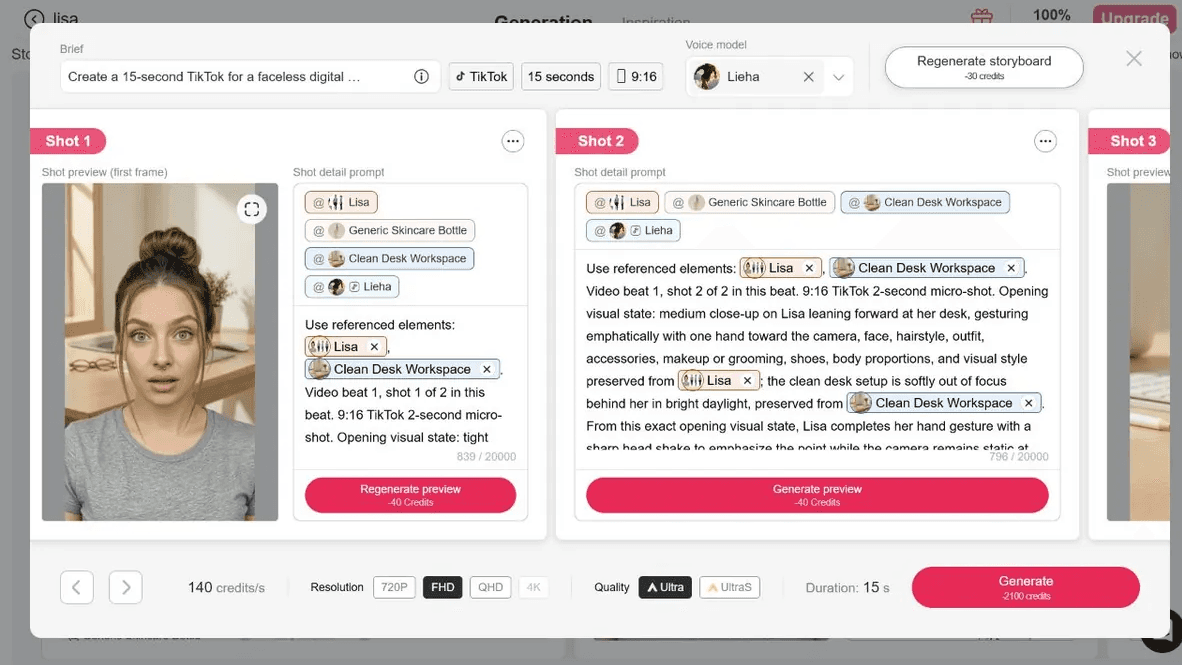 Shot planning for faceless digital marketing videos in APOB AI