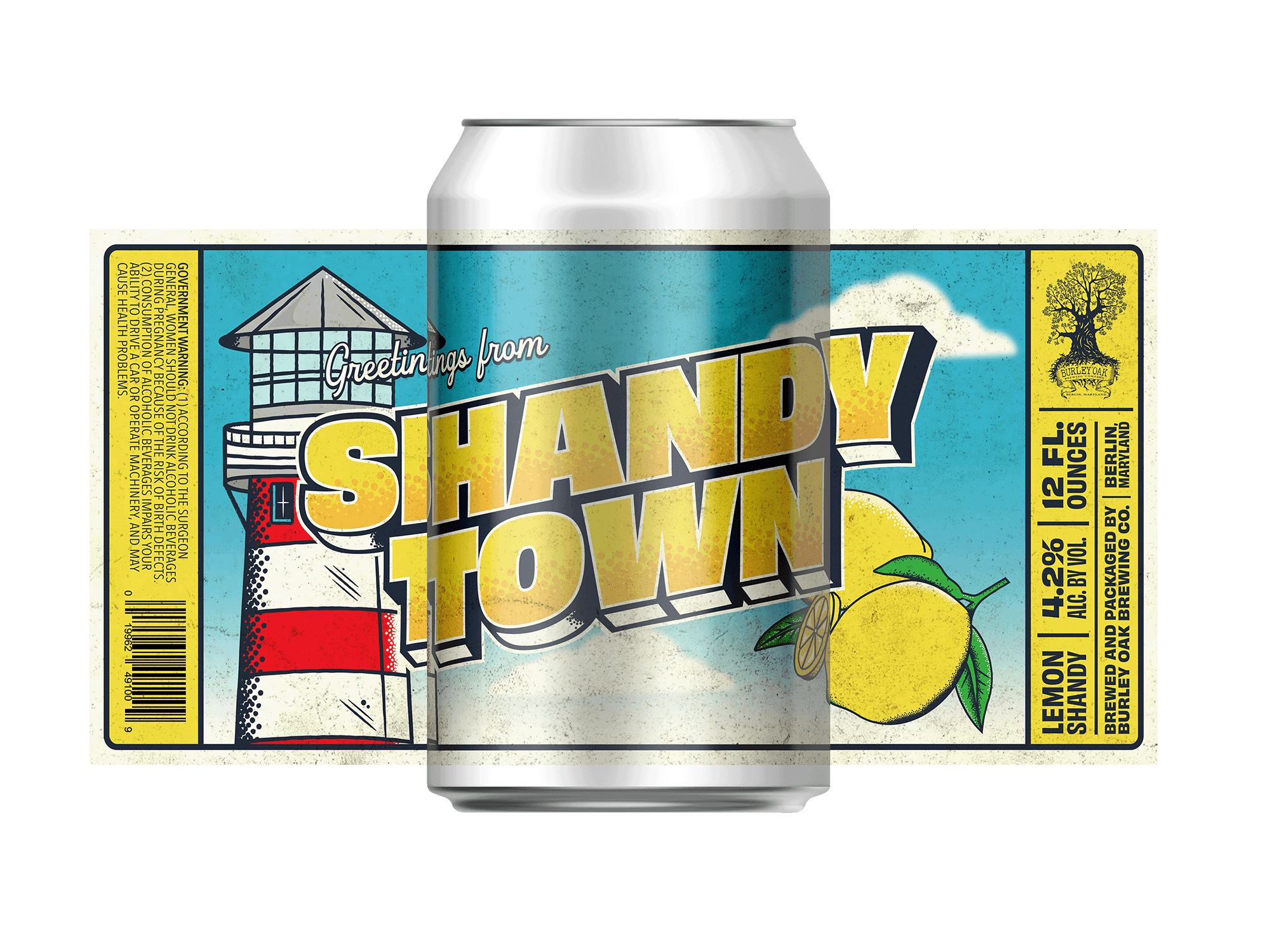 Burley Oak Brewing Company's Shandytown Lemon Shandy Can Label