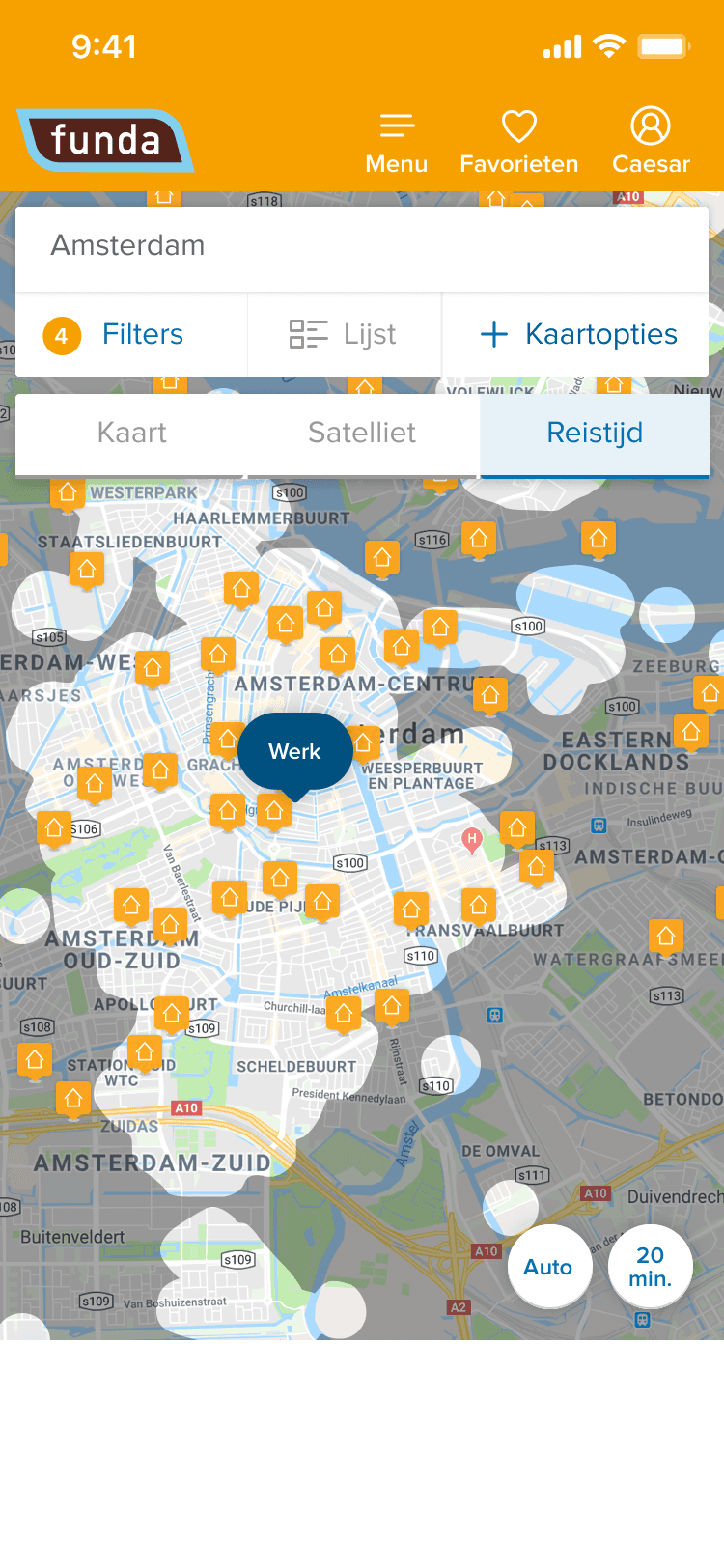 Funda search result list on mobile