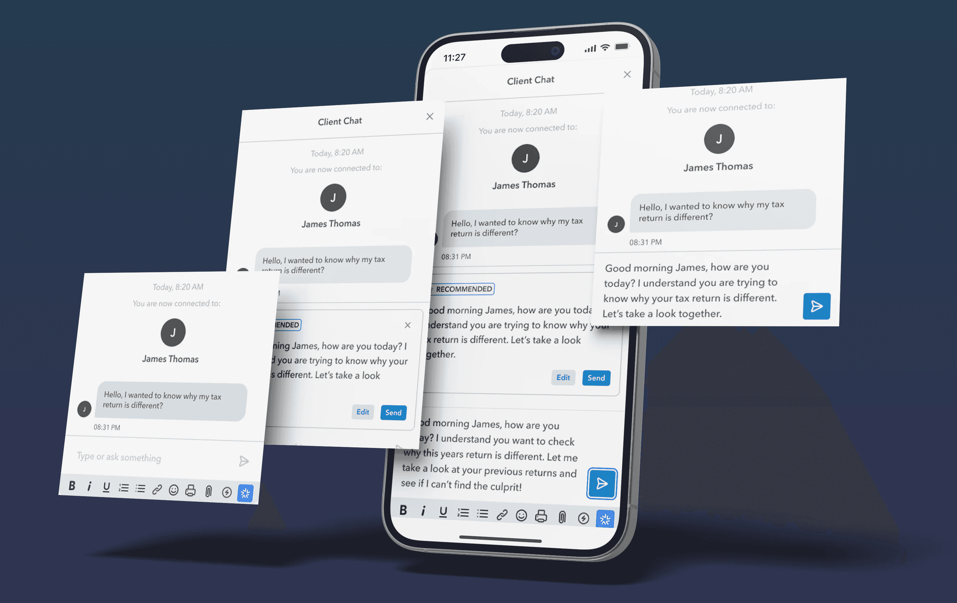 Intuit Assist - Recommended Response - iPhone with frame screens