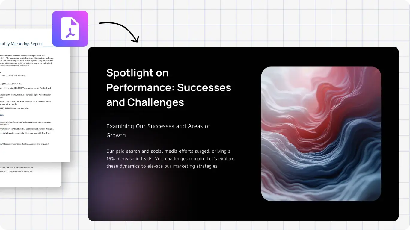 Decktopus AI logo or interface showing AI-powered presentation creation from PDFs and other documents.