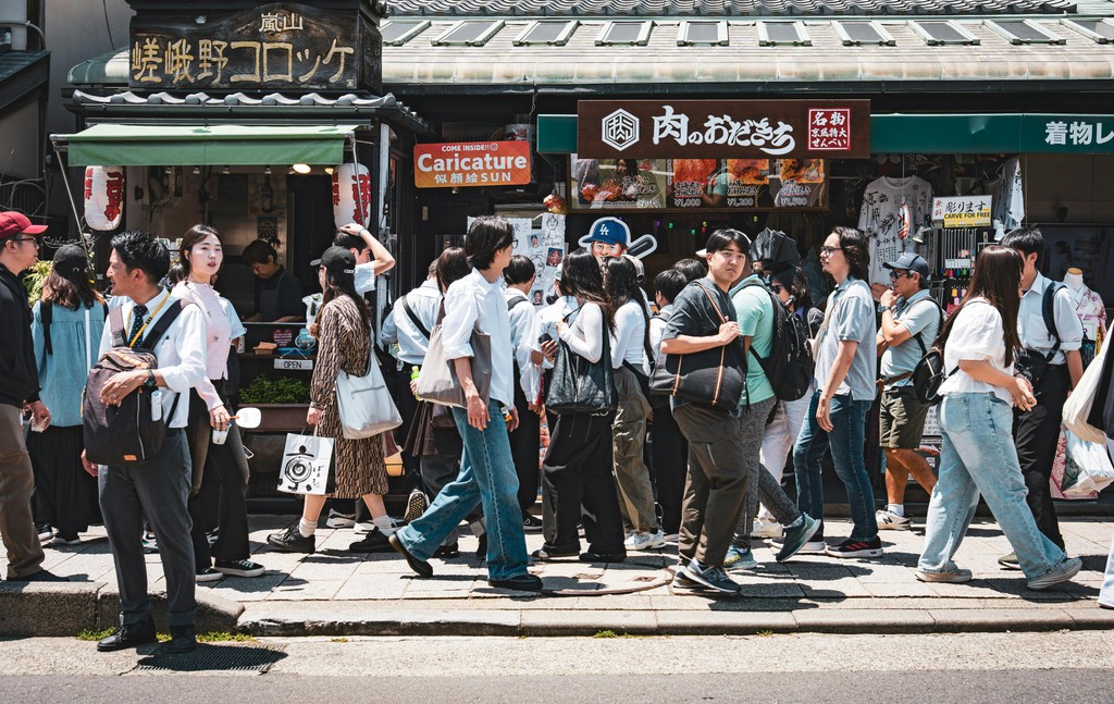 Kyoto busy street people walking