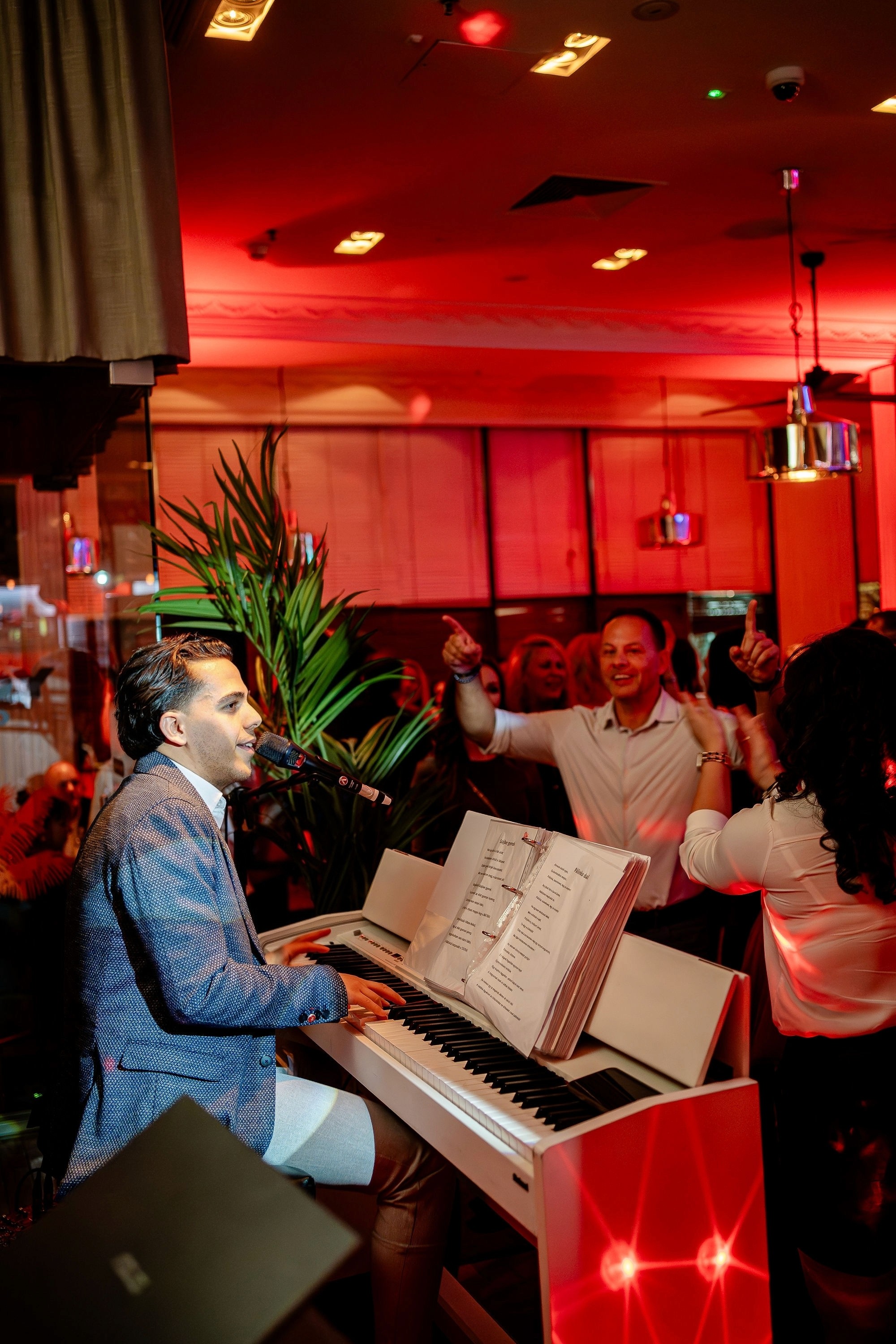 Woman looking back in the black shirt blue sky