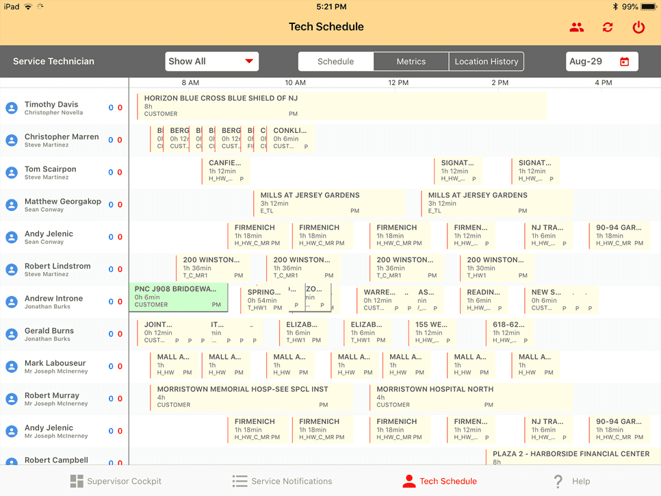 Schindler SAP Field Service Application Screenshot - Schedule