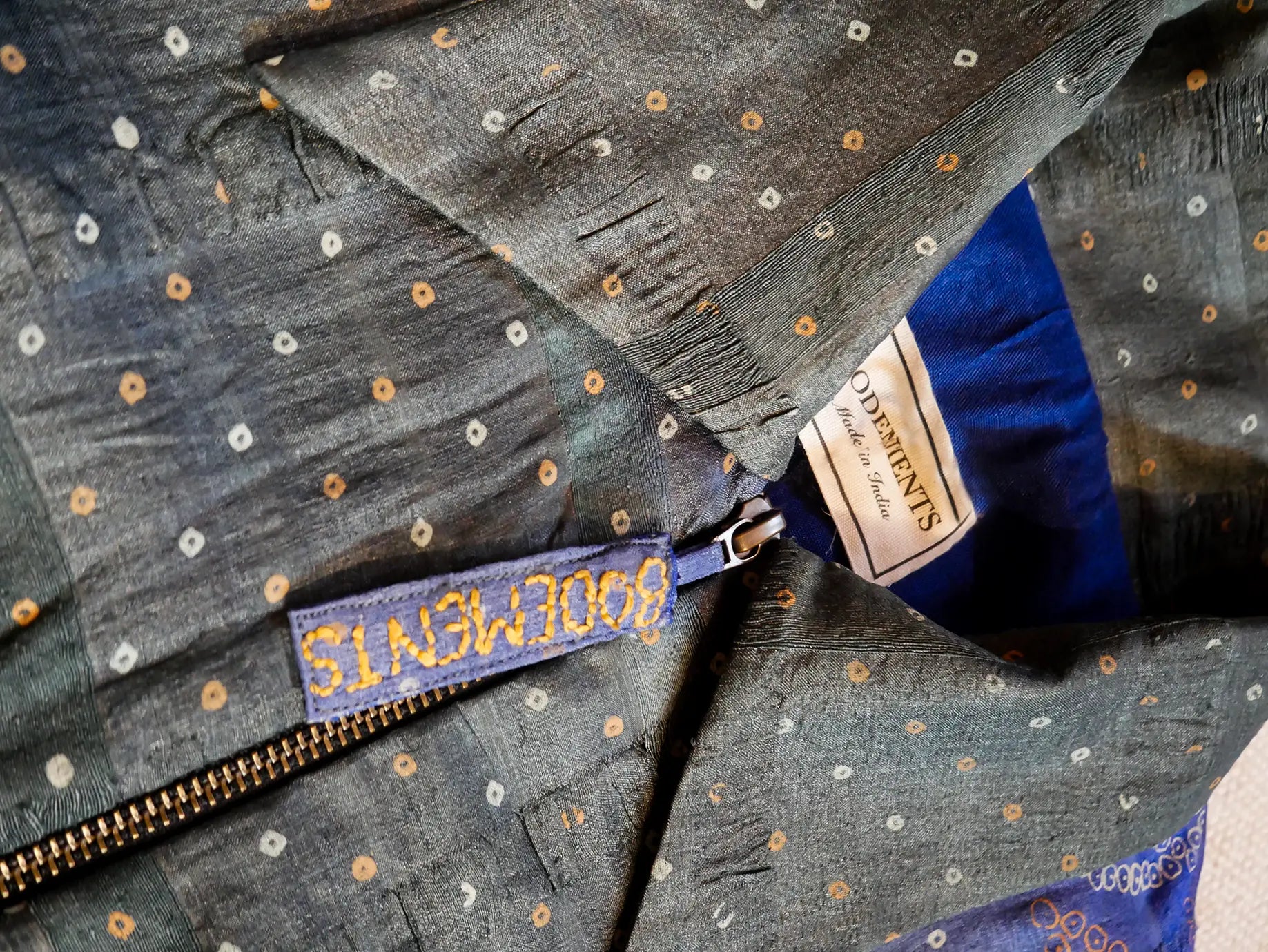 RAJEEV JACKET is our one-of-a-kind jacket, handcrafted in-house using kantha embroidered pure silk sarees.