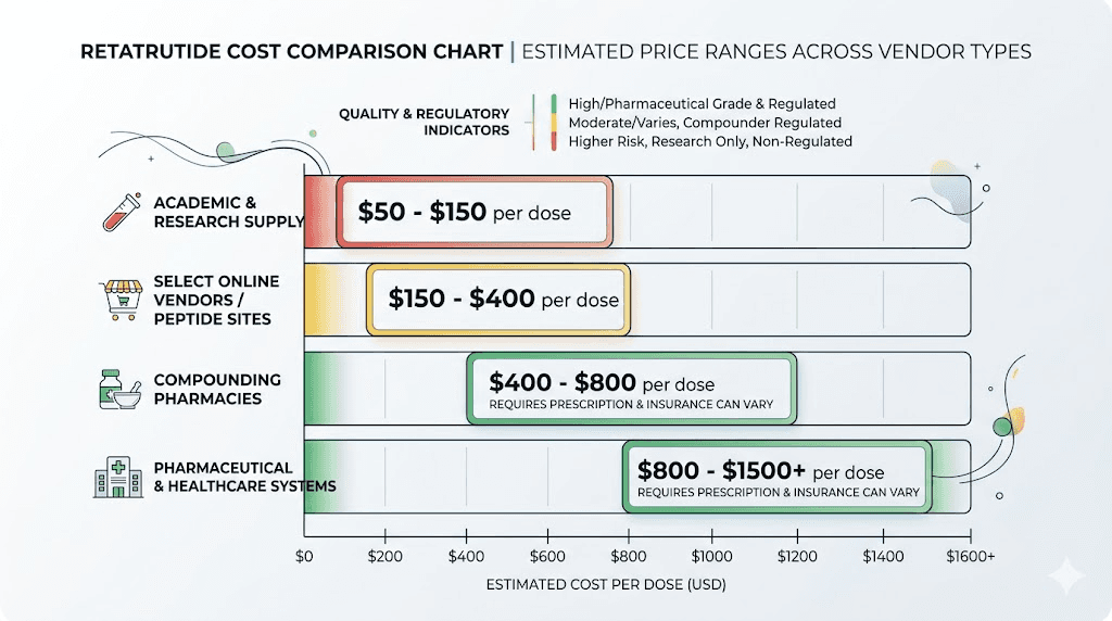 Cheap retatrutide price comparison chart across vendor types