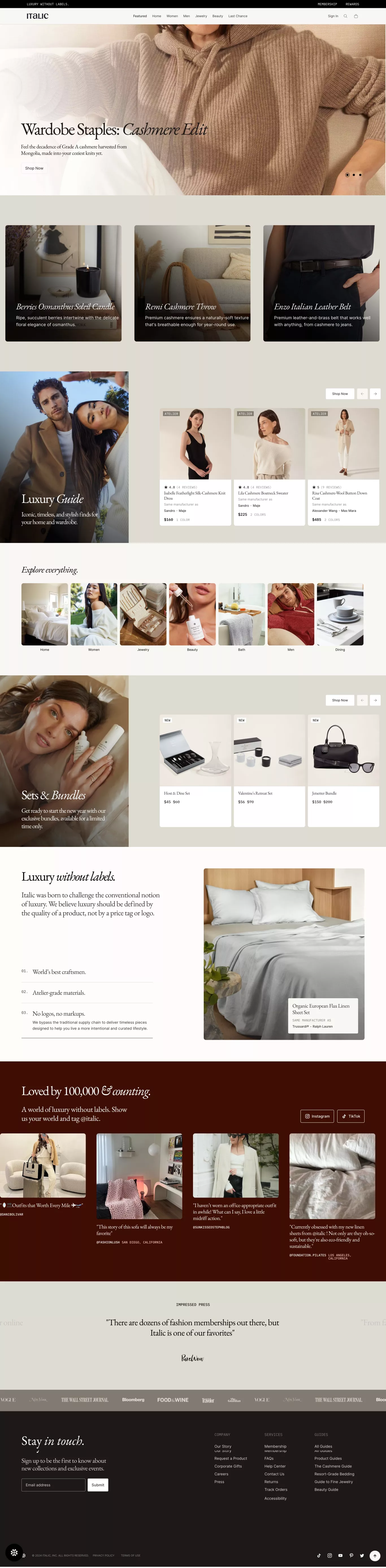 Italic ecommerce page screenshot showcasing Fashion and Ecommerce design