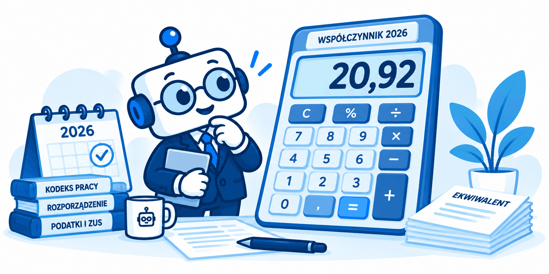 Księgobot oblicza ekwiwalent z wykorzystaniem współczynnika 20,92 w 2026 roku.