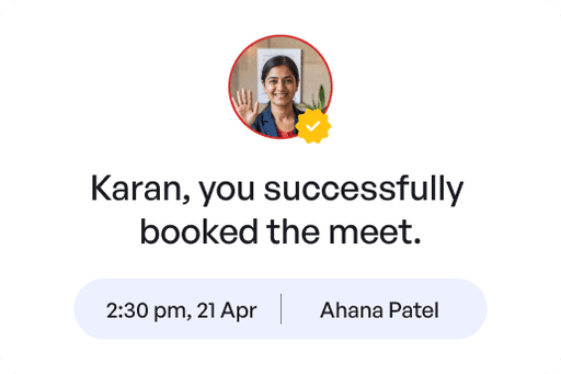 Screen showing a confirmation that a meeting with Ahana has been scheduled.
