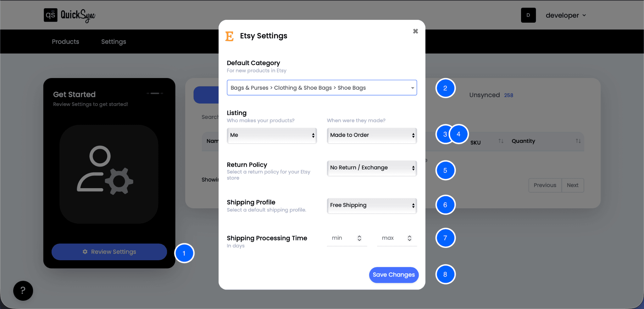 Update Etsy Review Settings