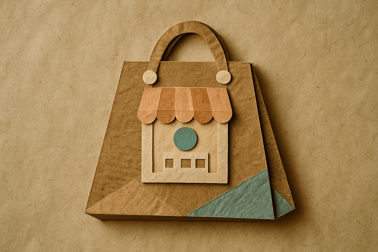 A paper bag on a brown background with the Google Merchant Center logo