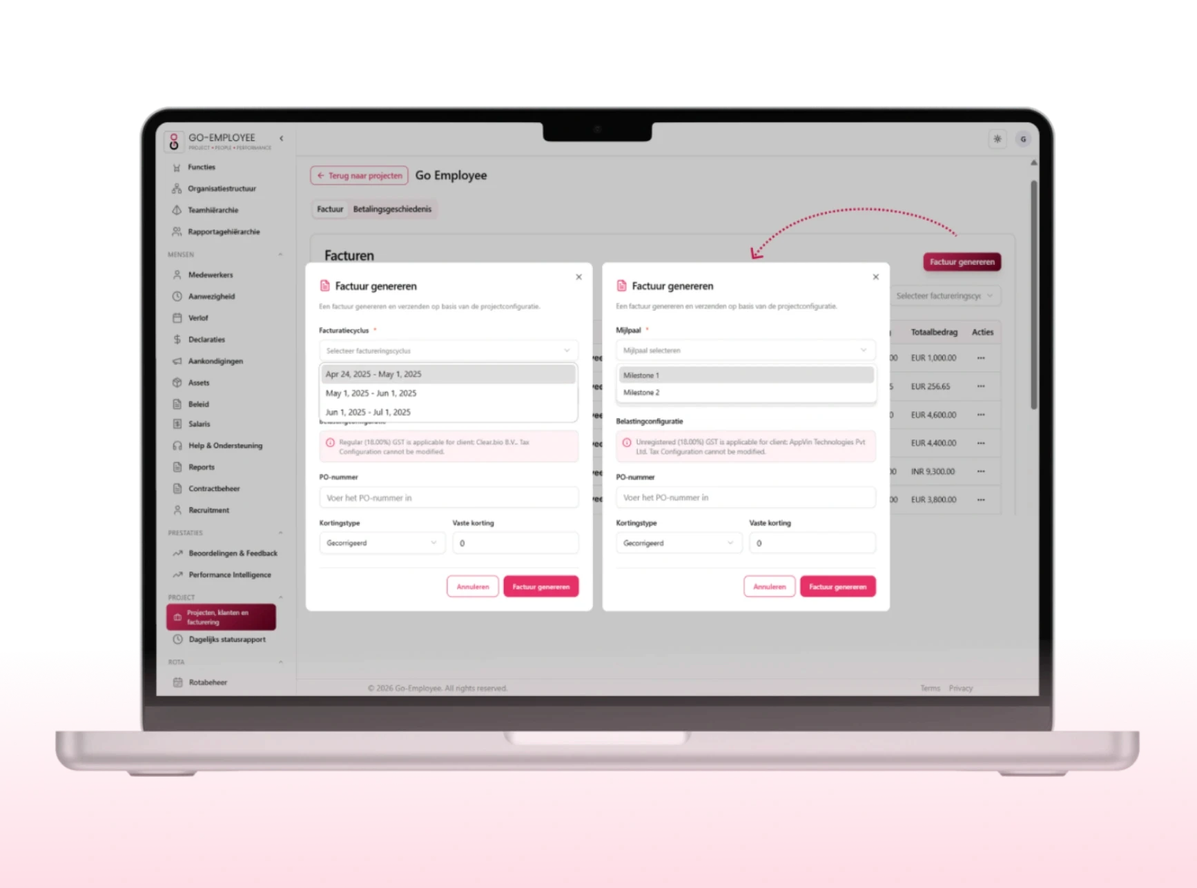 Go Eployee Invoice for all project type