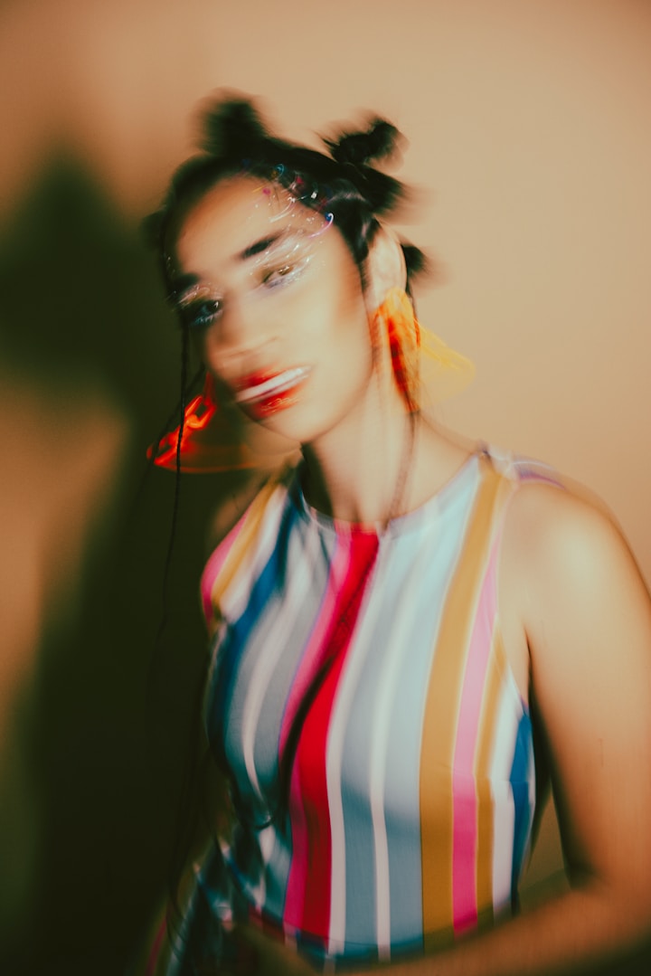 Striped editorial portrait with flower detail