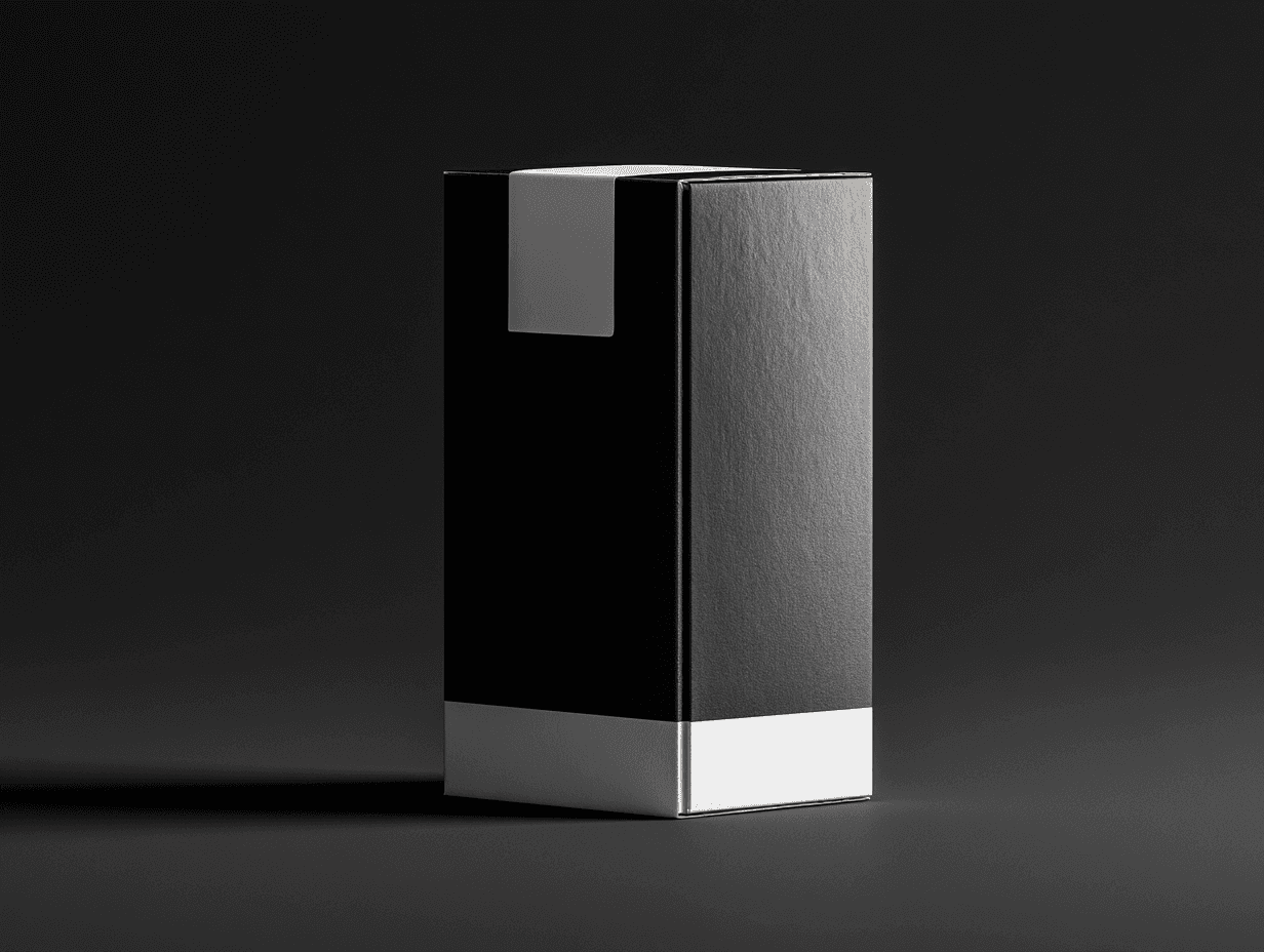 A sleek, modern black and silver mini-fridge stands against a dark background, illuminated from below.