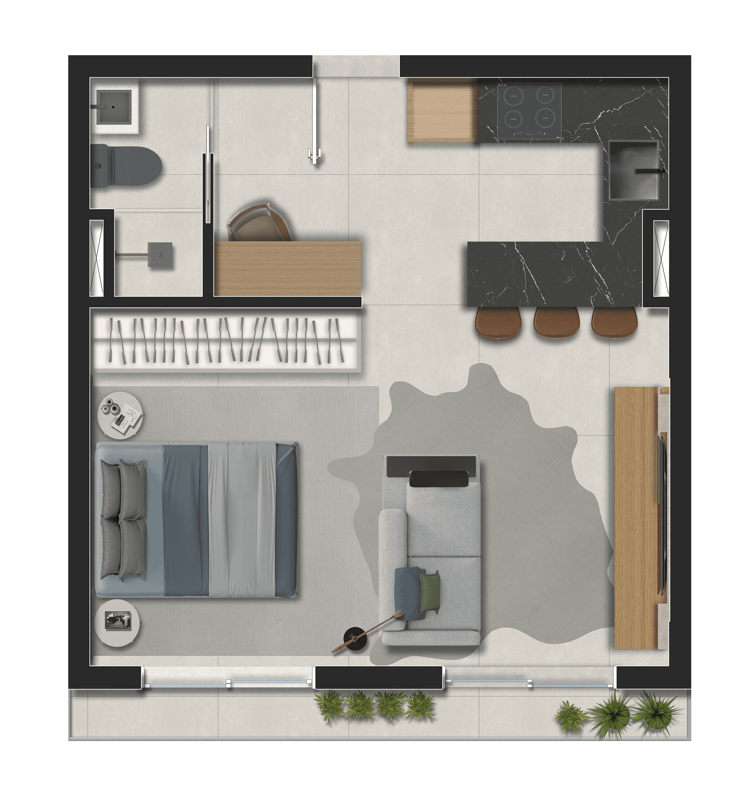Planta do apartamento studio de 35m²
