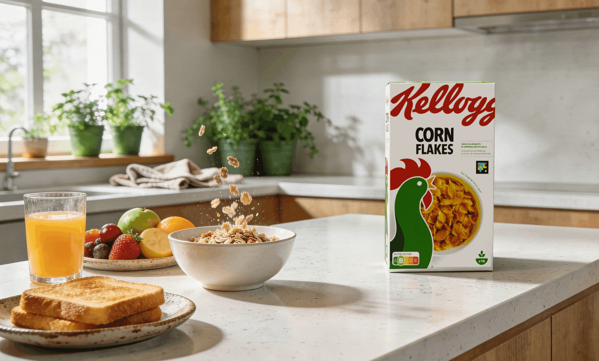 Kellogg's Ceral Box on a Kitchen Counter