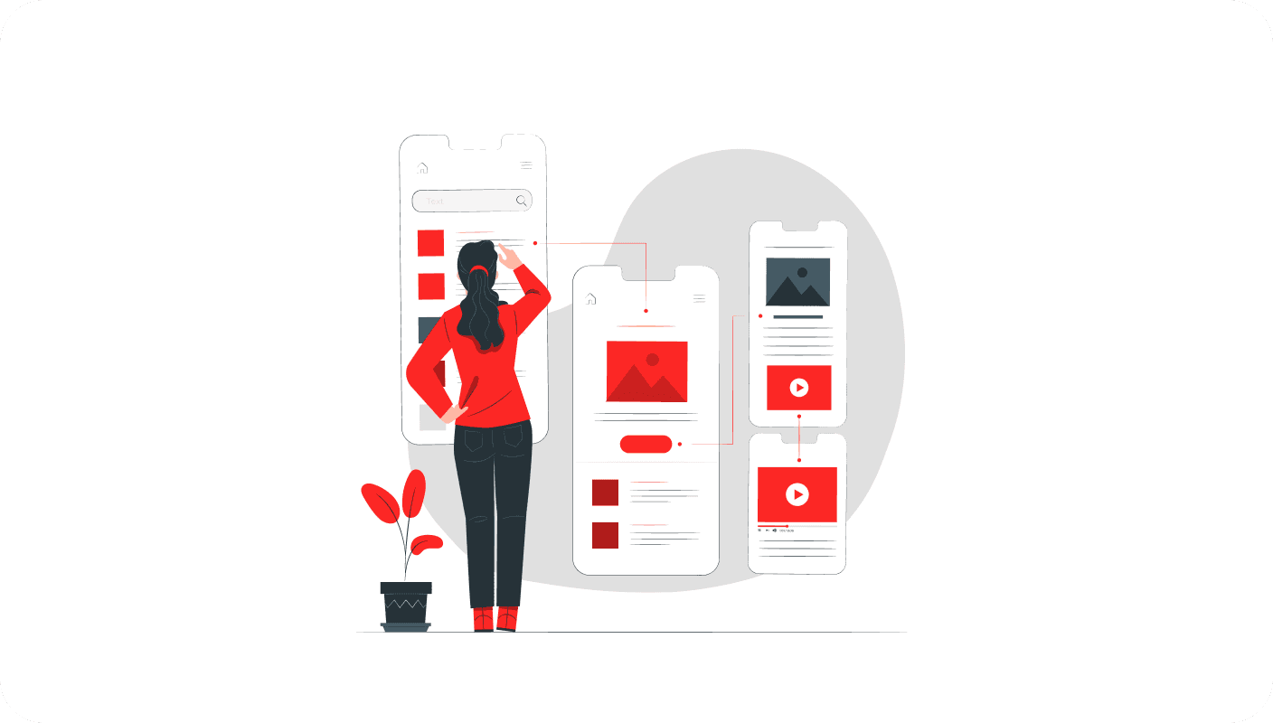 Illustration of user looking at screens