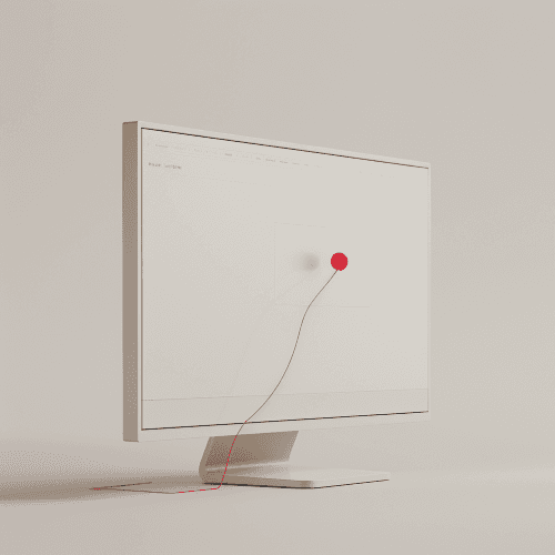 Eine 3d Visualisierung eines Computerbildschirms mit einem schwebenden roten Faden davor.