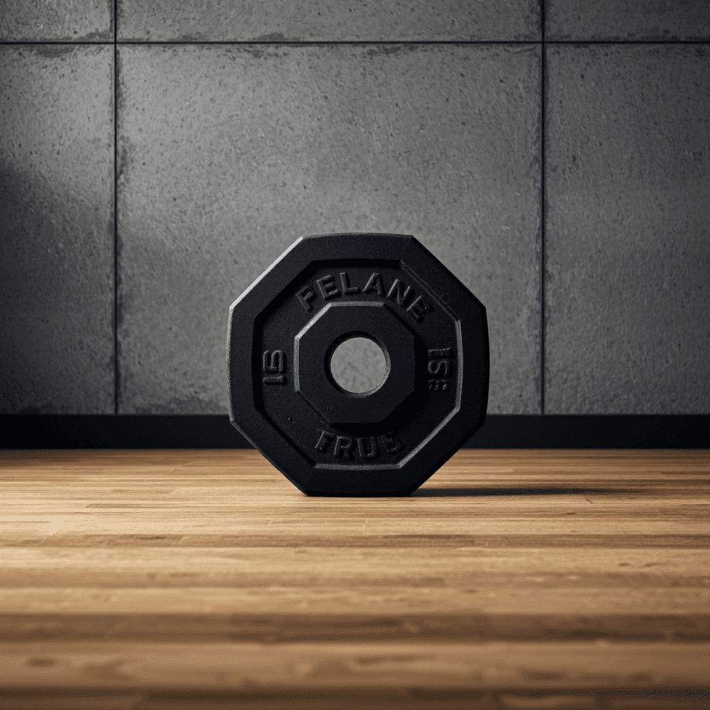 product photography of a hexagonal rubber weight plate used for exercise