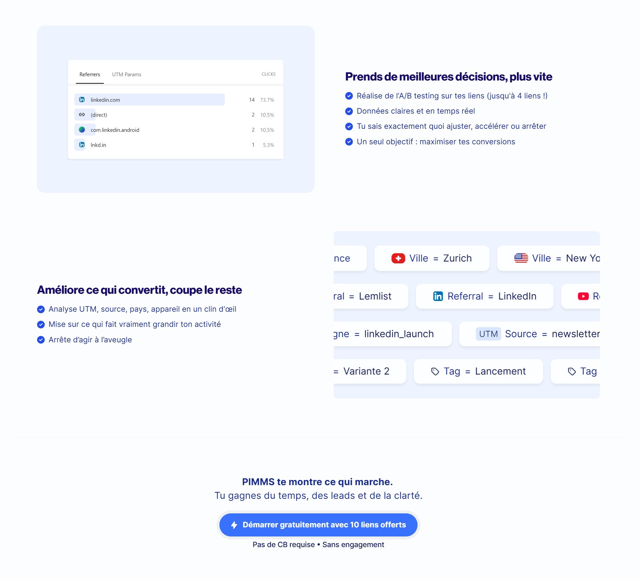 section bénéfices et cta landing page pimms